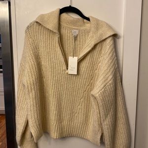 A New Day (Target) tan white knit oversized half zip sweater